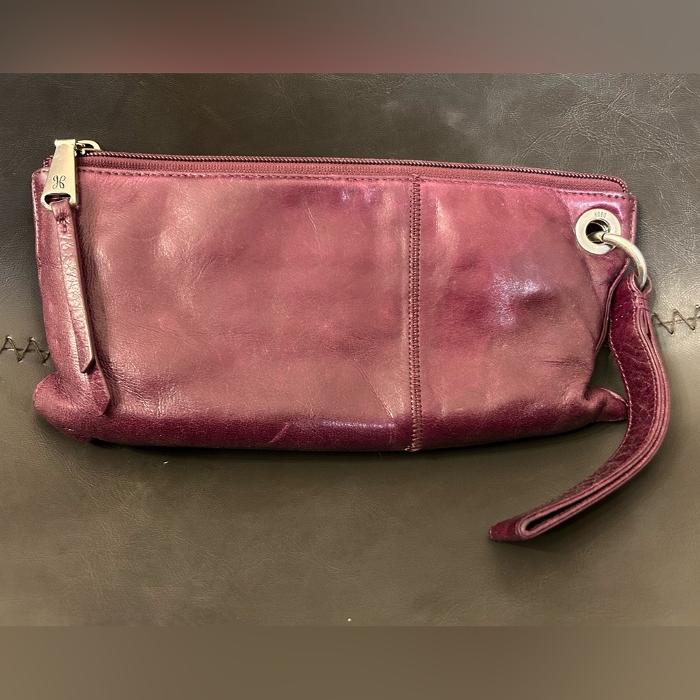 Purple eggplant colored Hobo leather wristlet.
